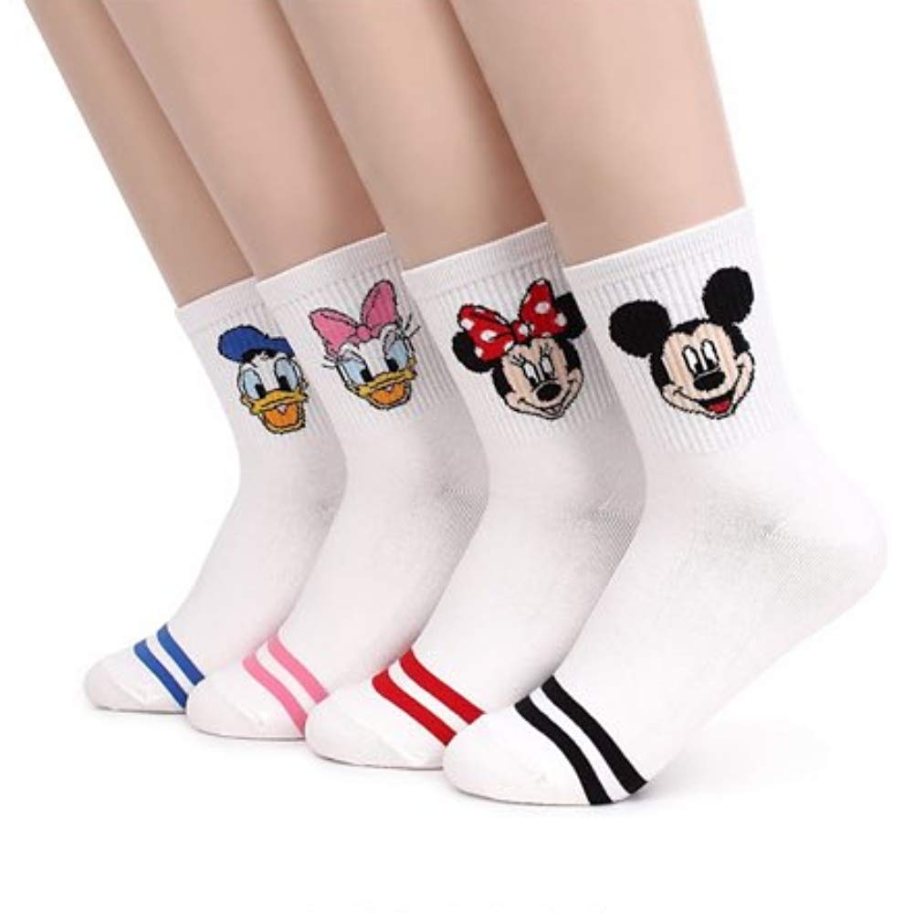 Photo 1 of bythecoco Character Women Crew Socks 4 Pairs Mickey Minnie Donald Daisy