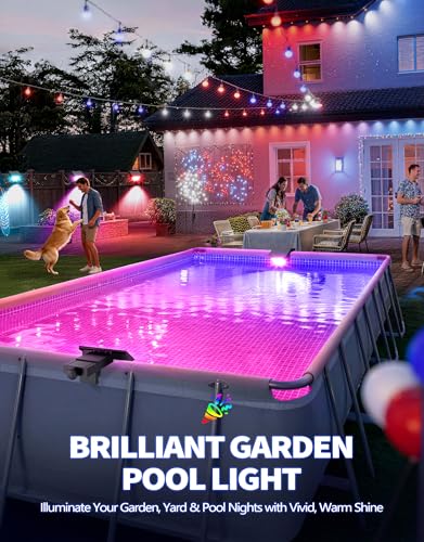 DeeprBetter 2026 Amélioré Lumiere Piscine Hors Sol Solaire, Lampe Piscine LED Etanche IP68 à RGB Couleur Changeant, Eclairage Piscines avec 10 Modes de Lumières, LED Piscines sans Fil pour Jardin