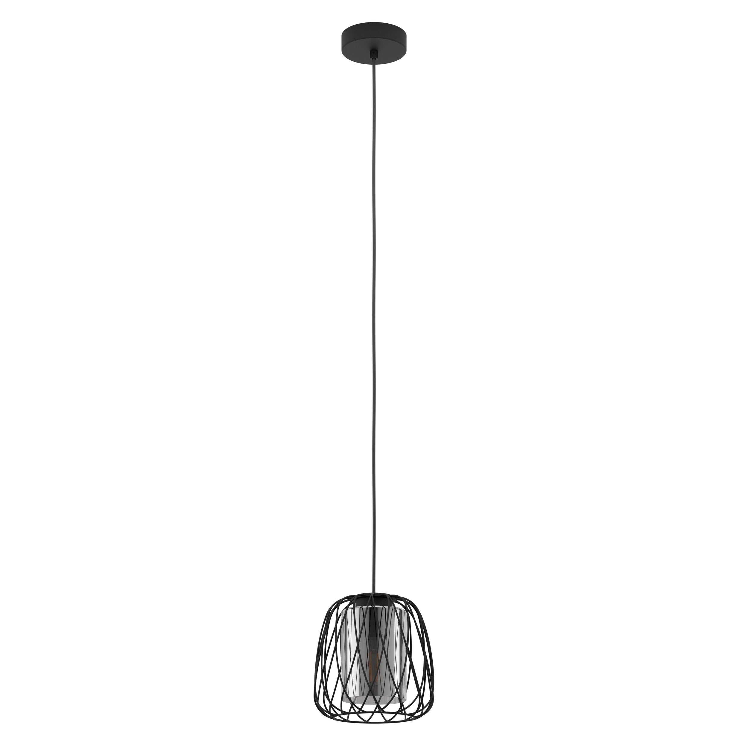 Eglo Pendant Lighting Floresta, Ceiling Light Fitting Made of Black Metal and Smoked Glass, Hanging lamp for Dining and Living Room, E27 Socket