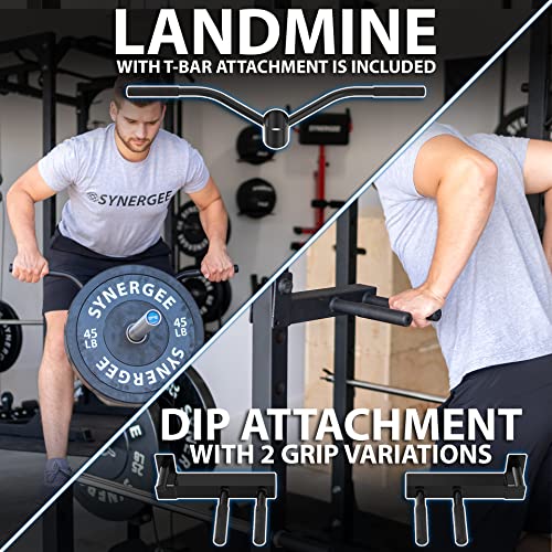 Synergee Power Rack Cage With Pulley System, JCups, Safety Arms, Pull Up Bar, Landmine & T Bar