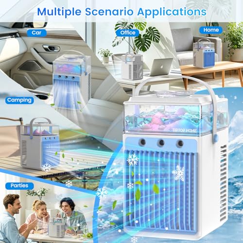 5 in 1 Mini Mobile Air Conditioner, Portable Fan, Air Conditioner Fan with 3 Speeds and 3 Mist Modes, APP Control, No Evacuation Air Conditioners for Room Car, 6 Ice Cubes