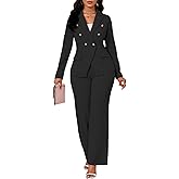 Two Piece Sets for Women Blazer Double Breasted Long Sleeve Jacket Wide Leg Pants Suits Set Business Casual Outfits