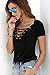 Women/Girls Sexy Deep V Neck Lace Up Short Sleeve Top Black X-Large