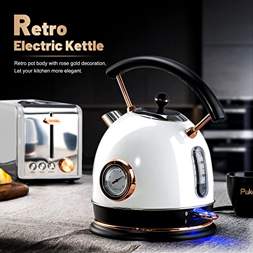 Pukomc Retro Electric Kettle Stainless Steel 1.8L Tea Kettle, Hot Water