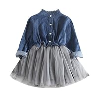 Voberry@ Baby Girls Denim Dress Princess Tutu Tulle Party Dress Cowboy Clothes (Dark Blue, 3T)