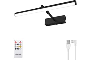 KANESIKI Battery Operated Picture Light, Wireless Painting Light with Remote and Timer, Rechargeable Art Lighting, Dimmable Display Lamp for Wall Artwork Portrait Dartboard Gallery, 16", Black