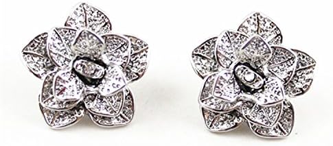 [Little B House] White Gold Color 3D Carved Flowers Alloy Earrings 2cm - ER208 White Gold