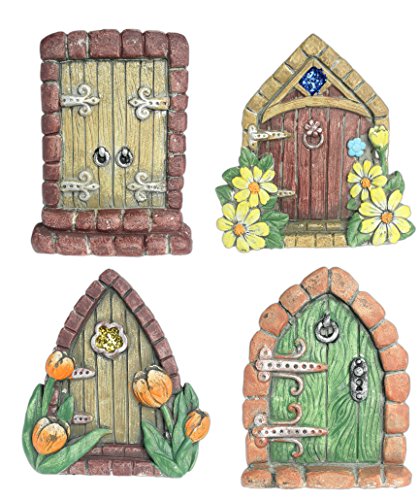 Set of 4 MayRich Assorted Whimsical Fairy Door Garden Statues with Stakes