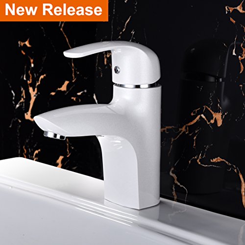 Bathroom Faucet Bar Sink Faucets Mixer Tap with Hot and Cold Water Supply Hose, Single Handle Single Hole (Elegant white) (Standard)