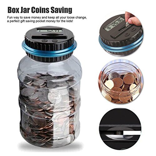 Amaping Digital Piggy Bank 2.5 L Large Capacity Coin Savings Counter LCD Display Counting Money Jar Kids Family Gift (Black)