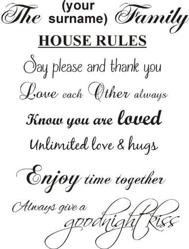 FAMILY PERSONALISED HOUSE RULES WALL ART QUOTE VINYL STICKER HOME DIY (SILVER, 100x77CM)