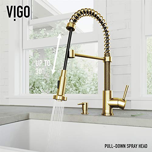VIGO Commercial Single Hole Lead-Free Single Handle Dual Action Solid Brass Kitchen Sink Edison Smart Faucet, Kitchen Faucets With Pull Down Sprayer and Soap/Lotion Dispenser in Matte Brushed Gold