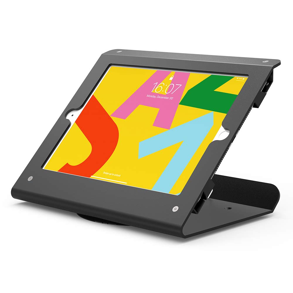Beelta Retail Tablet Holder for 10.2 inch iPad 7th-9th Gen, Business POS Kiosk Stand, Anti-Theft, 360° Swivel Base, Metal, Black
