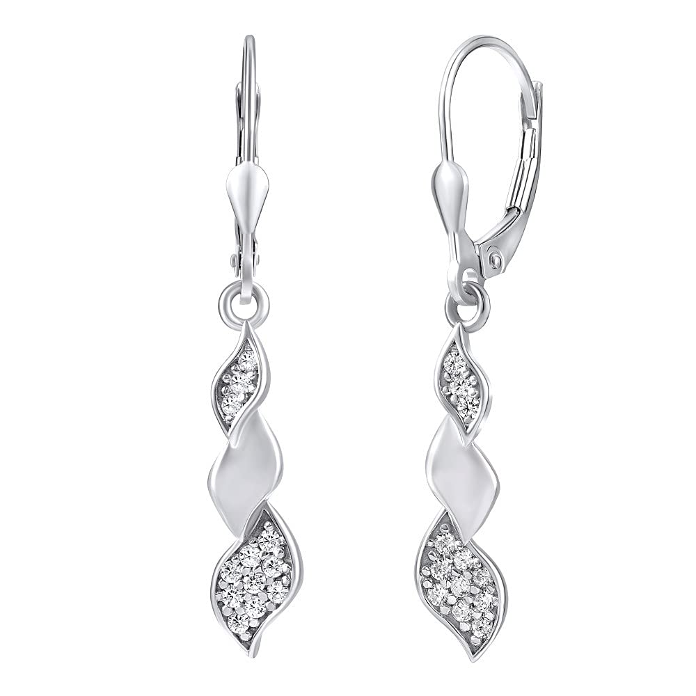 SILVEGO - QRE086 - Women 925 Sterling Silver Earrings with Cubic Zirconia Design Waves