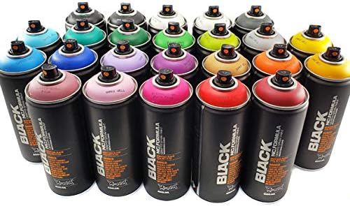 طقم طلاء بخاخ طلاء Montana Black 400 مل من 24 علبة بخاخ رذاذ للرسومات الفنية الفنية في الشارع الجدارية والإستنسل Amazon Ae