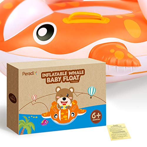 Peradix Baby Pool Float with Canopy Sunshade, Whale Theme Infants Water Toys Inflatable Swimming Ring for Toddlers in Summer, with Bonus Sunhat & Sand Play Molds Toys - Thumbnail 7