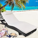 Tangkula Outdoor Patio Chaise Lounge Chair Ergonomic Shape Handwoven Outdoor Patio Pool Furniture with Heavy Padded Non-Slip Cushions Backrest Adjustable Wicker Chaise Lounger