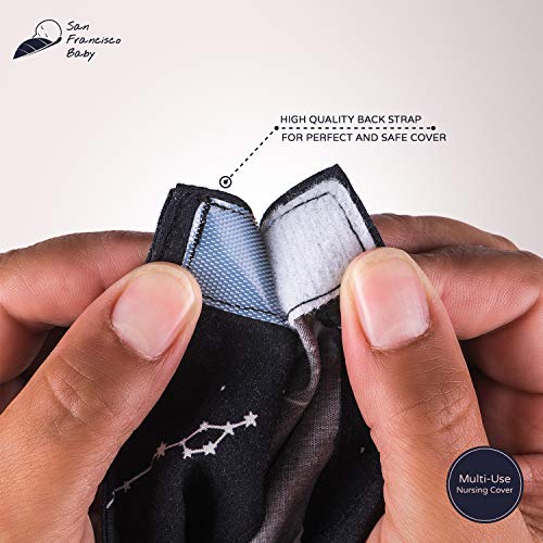Cotton Nursing Cover - Large Breastfeeding Cover with Built-in Burp Cloth & Pocket - Soft, Breathable, Chemical-Free, 360° Coverage, Multiuse Nursing Cover by San Francisco Baby - Black - Thumbnail 4
