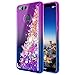 NageBee Case Compatible with Huawei Honor 7X / Huawei Mate SE w/[Full Coverage Tempered Glass Screen Protector] Glitter Liquid Quicksand Waterfall Flowing Sparkle Diamond Girls Cute Case -Purple/Blue