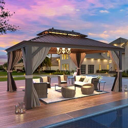 EROMMY 12 X 16 Gazebo Hardtop Double Roof Galvanized Steel Canopy Erommy 12 x 16 gazebo hardtop double roof galvanized steel canopy