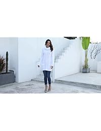 Blendot Jersey de manga larga con cuello alto para mujer, elástico, grueso, con bolsillos