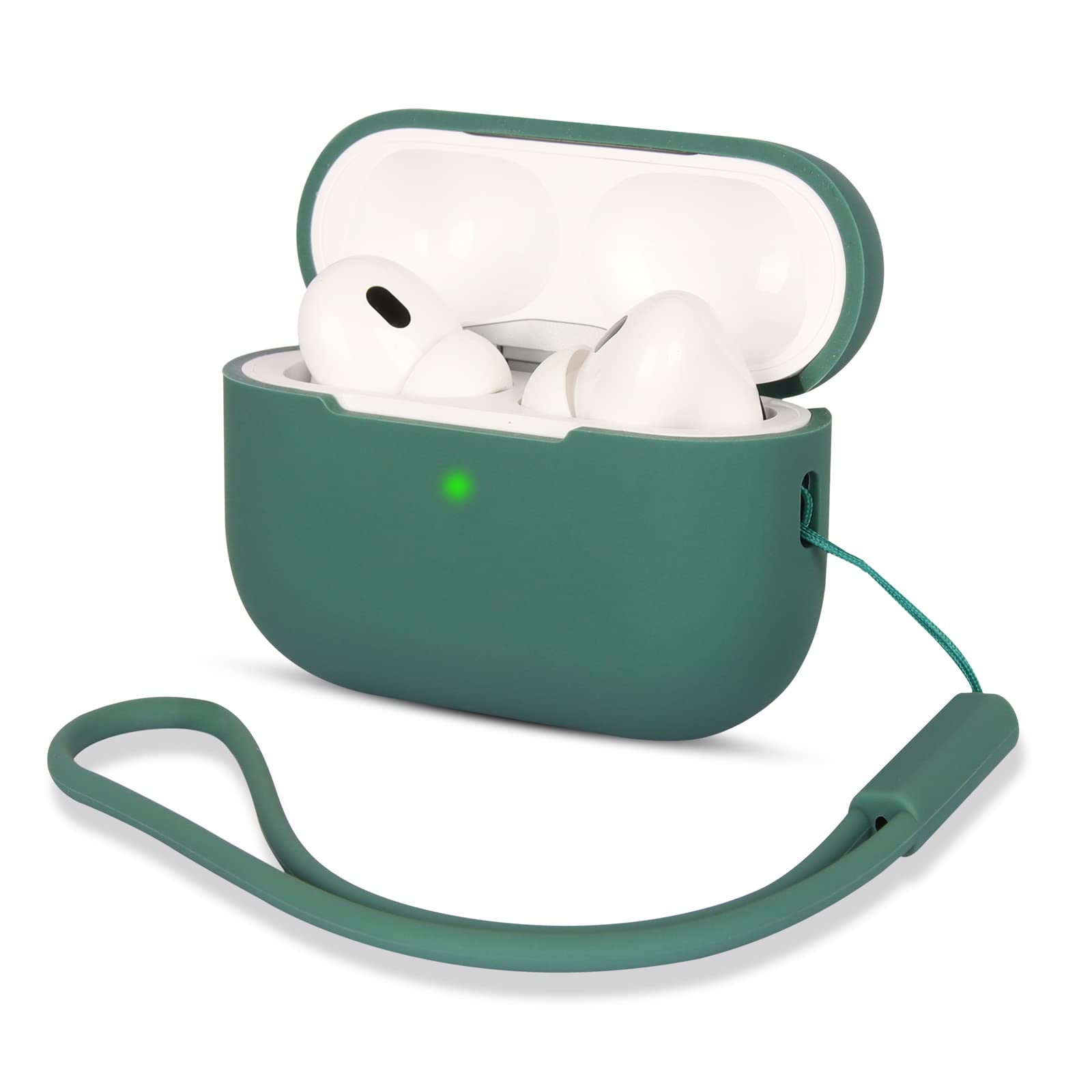 AOTUAO Compatible with AirPods Pro 2 Case Cover, Shock-Resistant Protective Silicone Case Cover for AirPods Pro 2nd Generation 2022 with Silicone Lanyard, Front LED Visible, Pine Green — image 1