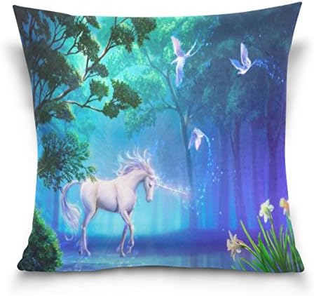 Ethel Ernest Home Decor Zippered Pillowcase Ammazing Unicorn With Flying Birds Throw Pillow Cover Cases 20 x 20 Inches