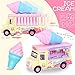ZHENDUO Pull Back Cars, Food Truck Vehicle Toy Car with Music & Light and Openable Doors & Awning, Ice Cream Toy Cart, Alloy Toy Trucks Friction Car Toys for Boys Girls Ages 3+ Years Old