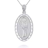 Claddagh Gold Santa Muerte (Grim Reaper) Oval Medal in Solid Sterling Silver Choice of Pendant Only or Necklace Chain Length