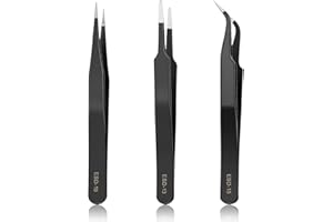 YHYZ High Precision Tweezers Set (3PCS), Anti-Static Stainless Steel Precise Tweezers (Fine, Curved, Flat), Perfect for Craft, Electronic, Soldering, Model, Hobby, Jewelry Making, Laboratory
