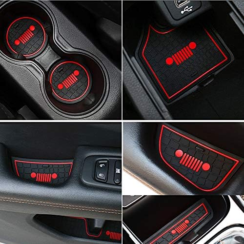 LITTOU For Compass 2017 2018 2019 2020, Anti-dust Non-Slip Interior Door,Cup,Arm Box,Storage Mat (Pack of 20) (Red)