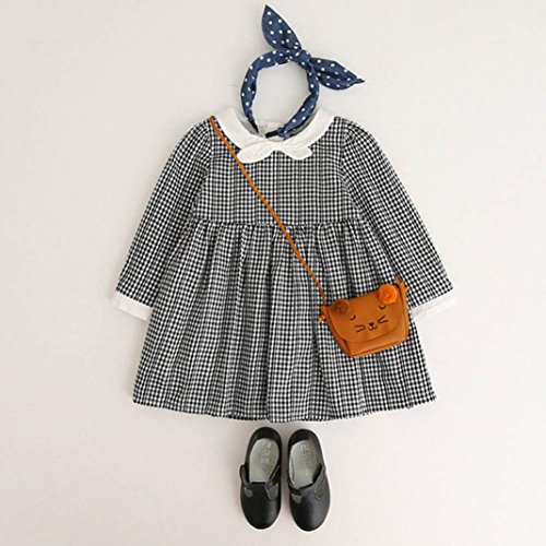 TiTCool Toddler Kids Baby Girls Clothes Plaid Bowknot Party Princess Dresses Skirt (Black, 3T)