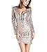 Missord Women's V Neck Long Sleeve Sequined Cocktail Mini Dress