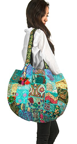 TribeAzure Large Oversize Blue Canvas Shoulder Bag Handbag Unique Tote Quilt Vintage Beach Travel Summer