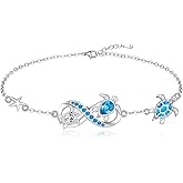 Fenthring Turtle Bracelet for Women Blue Opal Ocean Sea Turtle Bracelet Charms Sterling Silver 925 Crystal Summer Beach Hawaiian Infinity Friendship Tortoise Jewelry Gifts