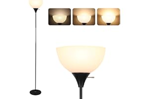 LALISU Floor Lamp, Dimmable Standing Lamp, 3 Levels Brightness Led Floor Lamp Rotary Switch Floor Lamps Modern Industrial Lamp with Shade, Tall Lamps for Living Room Bedroom Office Dining Room (Black)