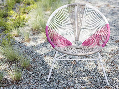 Beliani Gartenstuhl mexikanischer Stuhl weiß beige rosa Rattanstuhl Acapulco – Bild 3