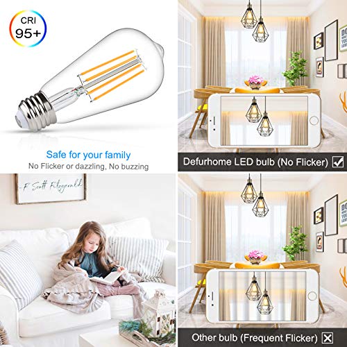 Defurhome LED Edison Bulbs 60W Equivalent, Warm White 2700K, High ≥95