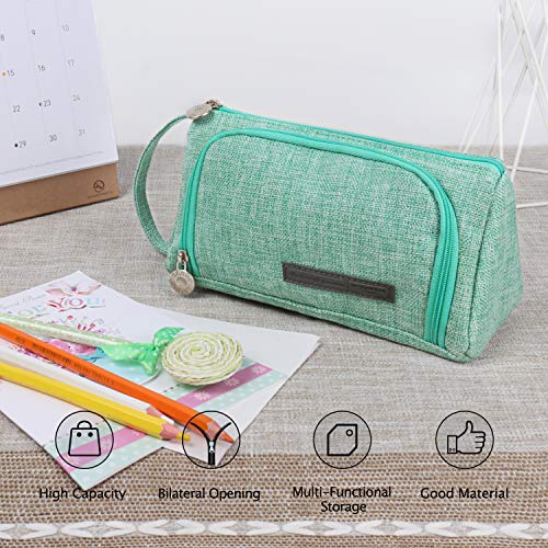 Mokani Pencil Case, Big Capacity Pencil Pen Pouch with Handle, Stationery Bag Supplies Box for Student Office College Middle School High School, Green