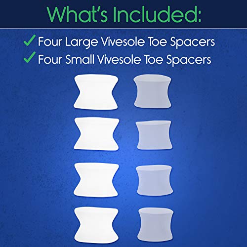 ViveSole Toe Spacers (8 PIECES) - Silicone Gel Feet Separator Spreaders - Straighten Overlapping Toes - Foot Yoga Stretchers for Men, Women Pain Relief - Bunion, Toe Alignment Corrector - Pedicure Aid