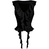 Floerns Women's Y2K Asymmetrical Ruffle Concert Top V Neck Sleeveless Textured Going Out Western Crop Tops
