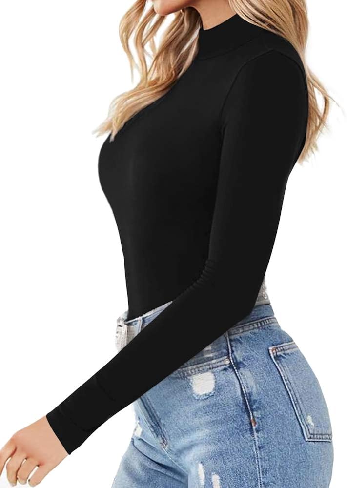 MANGOPOP Women's Mock Turtle Neck Sleeveless Tank Tops/Long Sleeve Bodysuit Jumpsuit: Clothing