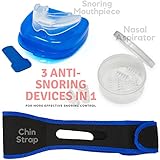 Mouth Guard-Anti Snoring Devices-Sleep Aid-Snore Stopper Solution w/Chin Strap/Mouthpiece/Nasal Dilator Nose Vents. 3-in-1 Device Aids/Mute/Stop/Relief Snoring/Teeth Grinding 2 Snore No More