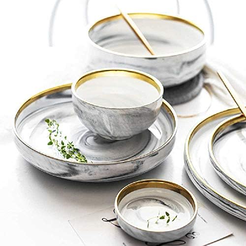 henguang Shane Marble Phnom Penh Ceramic Western Tableware Set Rice Bowl Home Deep Soup Plate Dish Plate Noodle Soup Bowl 10-inch Shallow Dish