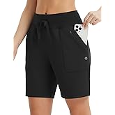 baleaf Women's 7" Athletic Running Shorts Long Workout Shorts High Waisted Quick Dry 4 Zipper Pockets UPF50+