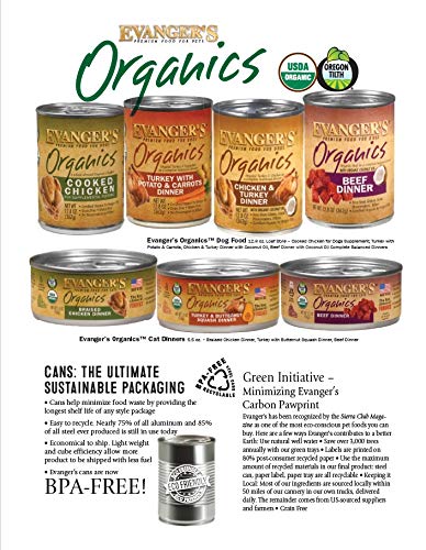 EVANGER’S ORGANIC COOKED CHICKEN FOR DOGS – 12 COUNT, 12.5 OZ EACH – GRAIN & GLUTEN FREE, QUALIFIED ORGANIC, GMO & ANTIBIOTIC FREE