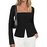 ZESICA Women's Spring Square Neck Blazers 2026 Casual Long Sleeve Button Up Work Business Fitted Blazer Jackets