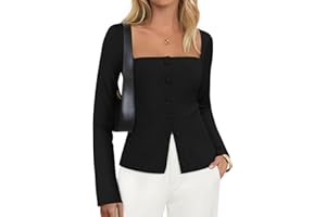 ZESICA Women's Fall Square Neck Blazers 2025 Casual Long Sleeve Button Up Work Business Fitted Blazer Jackets