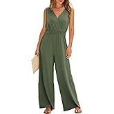 BLENCOT Women Casual Jumpsuits Sleeveless V Neck Pleated Wide Leg Overalls Fashion Summer Rompers
