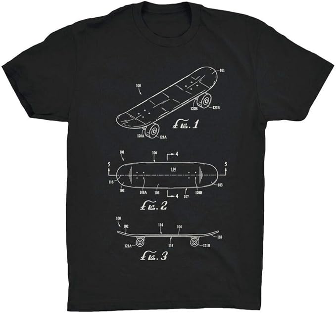 Skateboard Patent TShirt, Skateboard Shirt Blueprint 100 Soft Cotton